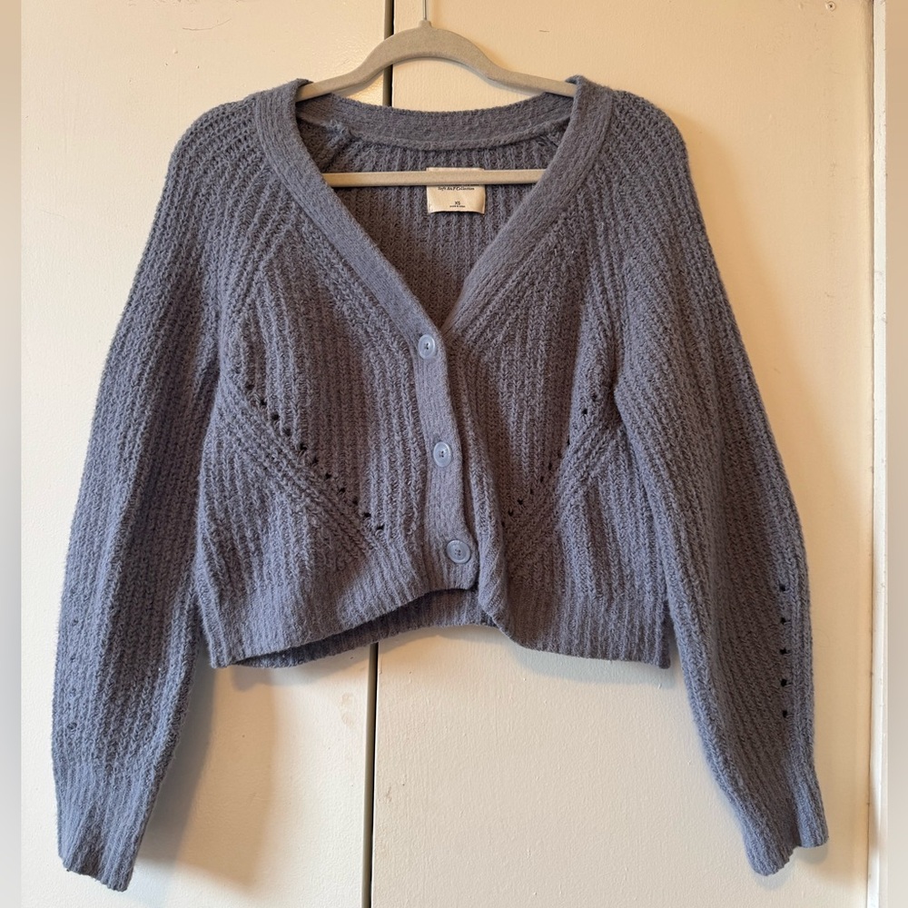 Abercrombie Soft Blue Button-Up Cropped Cardigan Sweater